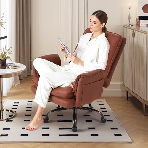 Office Chair for Home, 400lbs Heavy Duty Big and Tall Executive Desk Chair with Ergonomic Lumbar Support, PU Leather Adjustable Height Computer Chairs for Women (Brown)