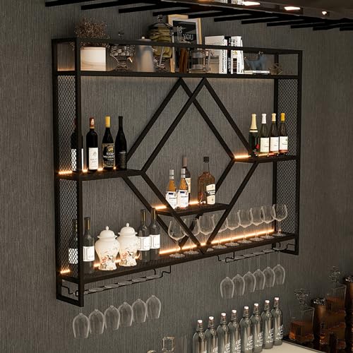 Étagère de rangement murale à LED moderne pour verres et bouteilles