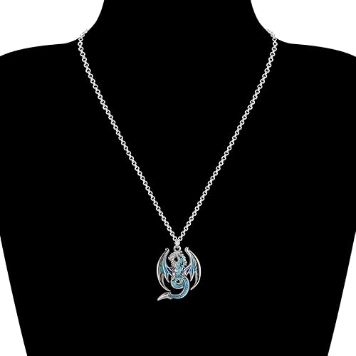 Miniatura 2 de BONSNY Esmalte fantasía dragón collares colgante para mujer joyería símbolo de la suerte 18" (azul), Esmalte, No es una piedra preciosa