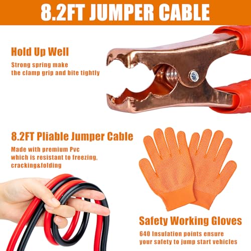 Car Roadside Emergency Kit, Car Safety Kit Portable Car Kits for Emergency with Jumper Cable, Safety Hammer, Orange - Image 4