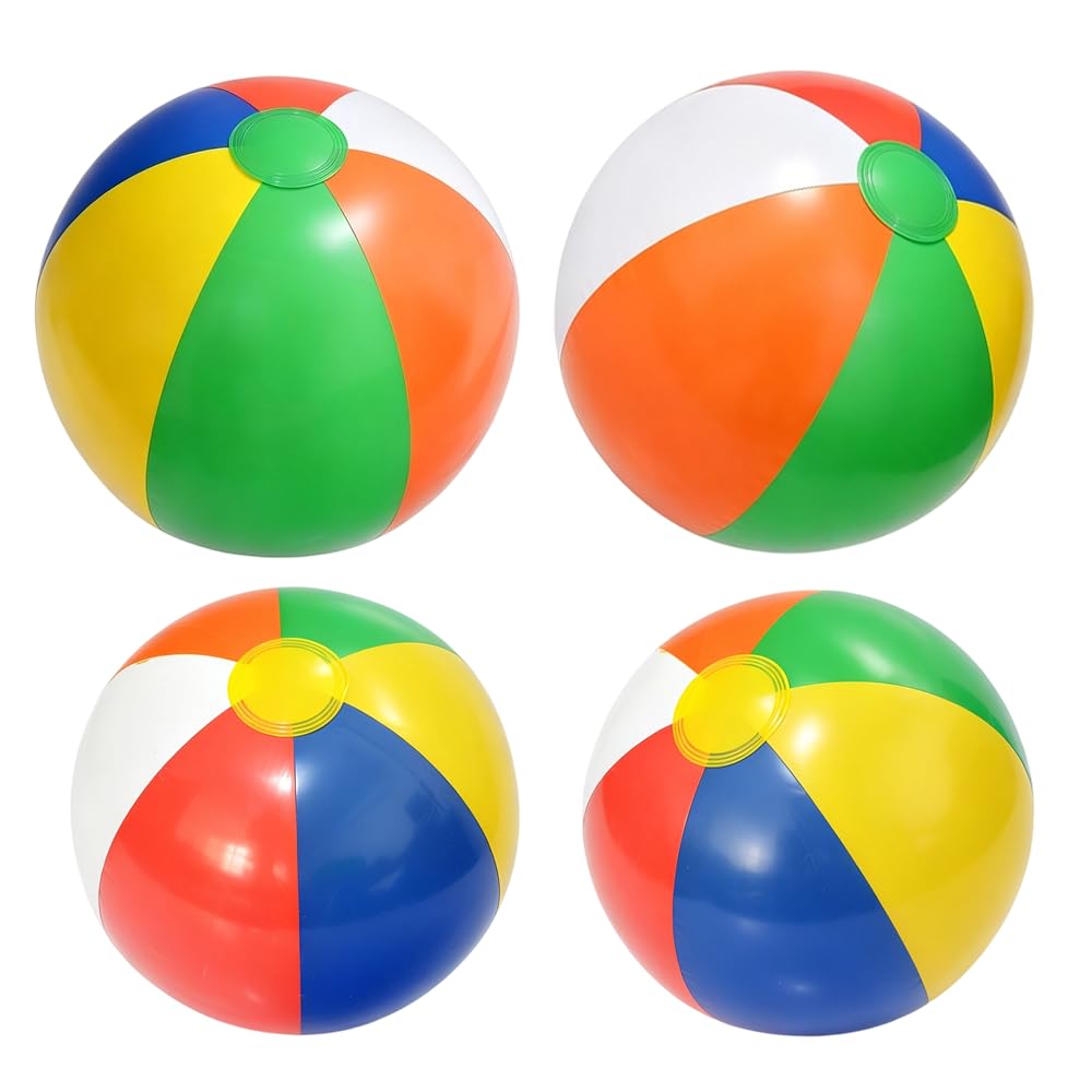 Hajzyang 4PCS Beach Balls Inflatable, Rainbow Color Pool Toys,Swimming Pool Water Games Classic Rainbow Color Beach Ball,for Swimming Pools Beach Party Summer Game (16in)