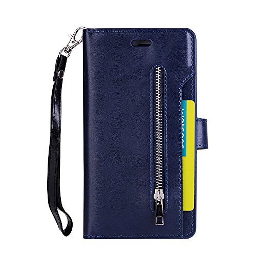 Capa carteira para iPhone 7 Plus e iPhone 8 Plus, capa carteira de couro premium com zíper com 9 com