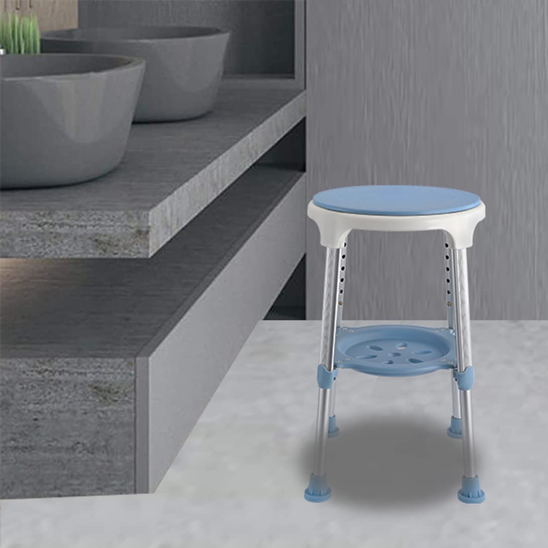 NAIZY Sgabello da doccia girevole a 360° 42-54 cm sedia da doccia per anziani sgabello da bagno regolabile in altezza antiscivolo con mensole sgabello da bagno aiuto doccia rimovibile