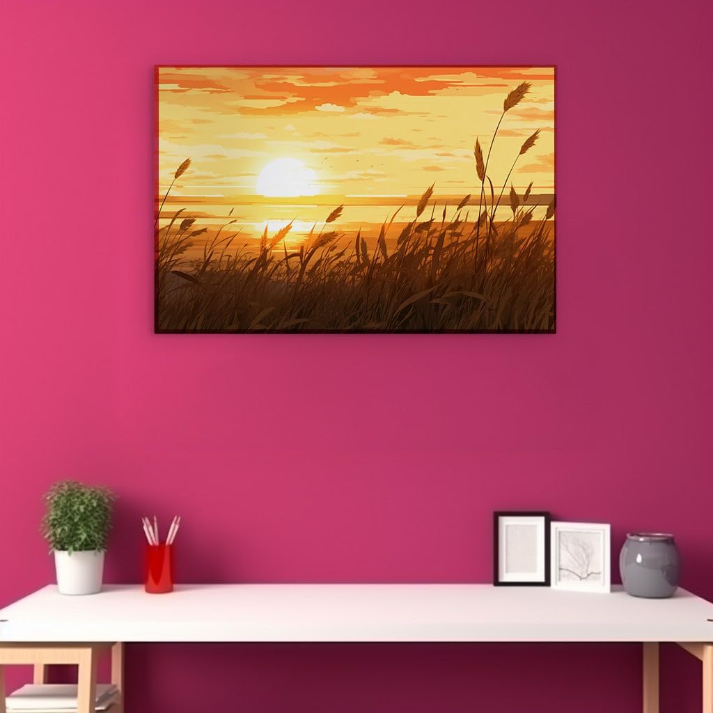 Canvas for Living room. Sunset Serenity: A Golden Hour Grassland Masterpiece, 27 x 18 inch Canvas Wall Art - Contemporary Masterpieces - Modern Home Decor