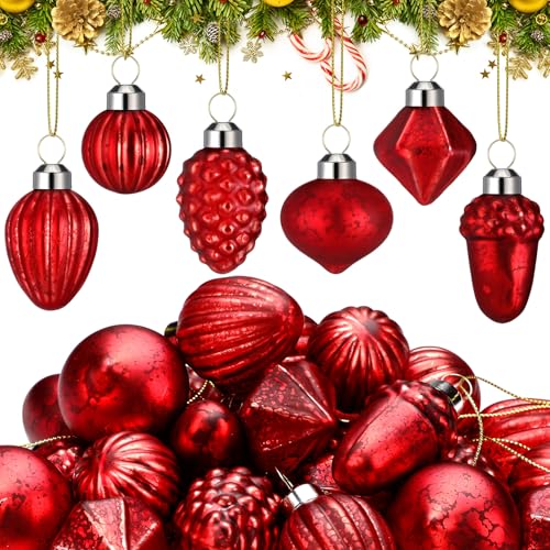 Syhood 24 Pcs Mini Mercury Glass Christmas Ornaments 1.2
