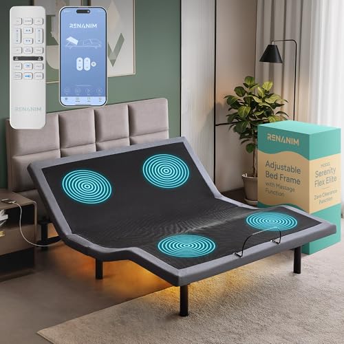 Image of SFE Cal King Adjustable Bed Frame - Zero Clearance Smart Frame, Electric Massage, Wireless Remote for Head & Foot Lift, 3 Height-Adjustable Legs - Zero Gravity - Underbed Lights & 4 USB Ports