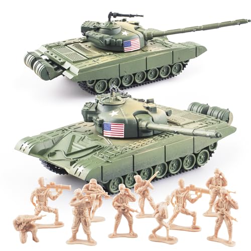 MaozyHomie WW2 Army Tank-3 and Army Men Toys Playset, 2pc US Tank Models with 10pc Toy Soldiers,...