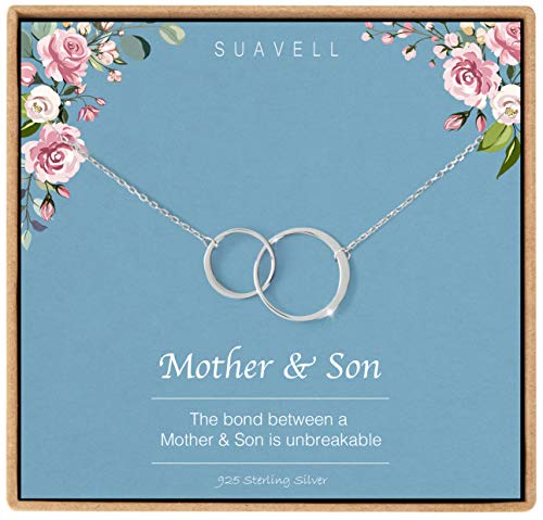 Suavell Mother Daughter Necklace. Sterling Silver Necklace for Women. Mom Gifts. 2 Circle Pendant on Dainty Chain. Minimalist Jewelry, Daughter Gift from Mom, Birthday