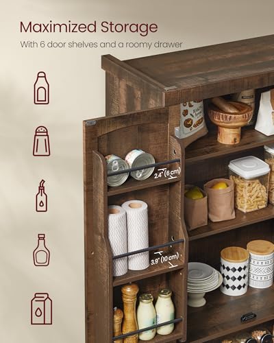 Image of VASAGLE Pantry Cabinet, Tall Storage Cabinet with Drawer, 71.7-Inch | Freestanding cupboard with 2 cabinets, 6 adjustable shelves, Deep Brown, UBBK561K01