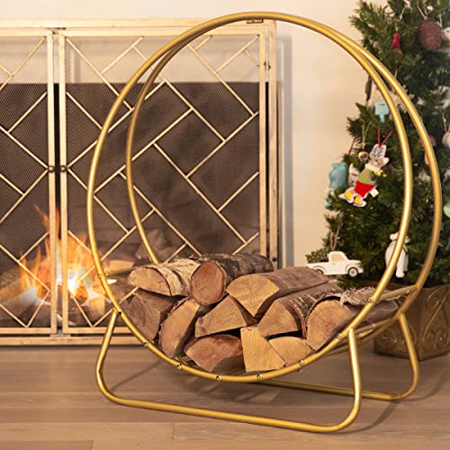 Barton 30" Hoop Log Rack Gold Fireplace Firewood Holder Fire Wood Storage Indoor Outdoor Carrier #TOP11