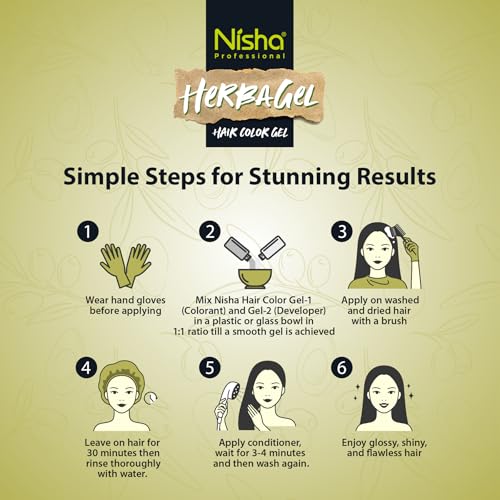 Image of Nisha Herba Care Hair & Beard Colour Gel, Original Black, 300ml (10 Sachets), No-Ammonia Formula, Long-Lasting Color, Suitable for Men & Women, Vegan, No Parabens