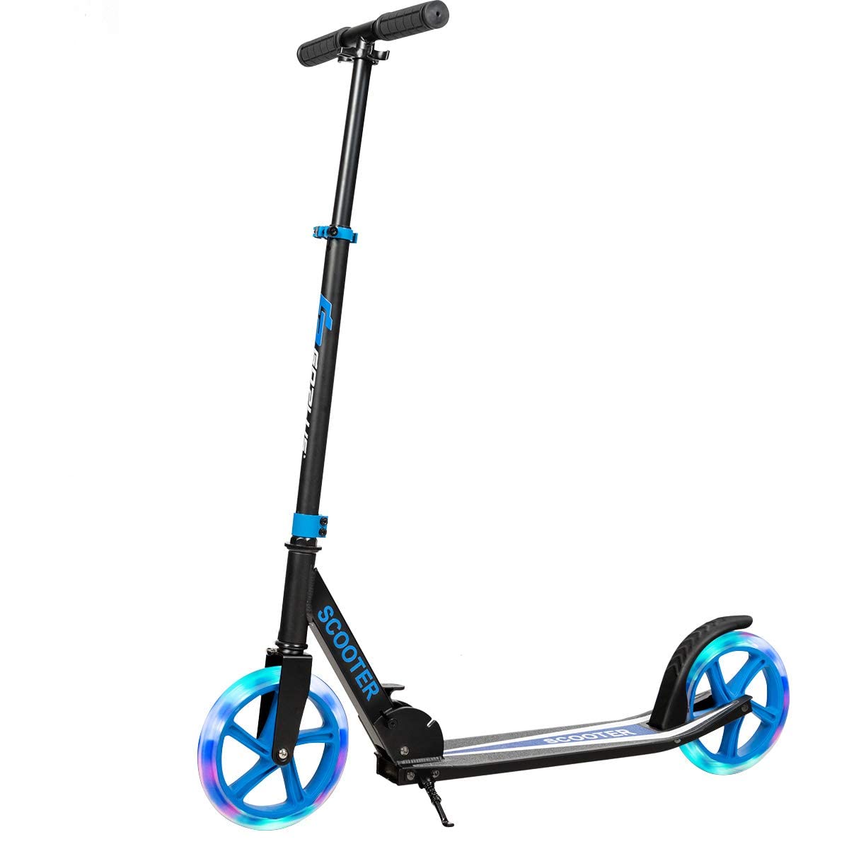 COSTWAY Trottinette Enfant Adultes(Charge Max 100 kg) avec Roues Lumineuse 200 mm, Trottinette Freestyle Pliable avec Béquille et Guidon Réglable, ABEC-7, Plateforme Antidérapante, 10 Ans+