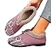 Women's Fleece Lined Slip On Loafers Flat Sole Soft Bottom Casual Shoes Fashion Floral Pattern Low Heel Wide Round Toe Suede Comfortable Warm Indoor Outdoor Non Slip Lightweight Cozy Moccasins Pink