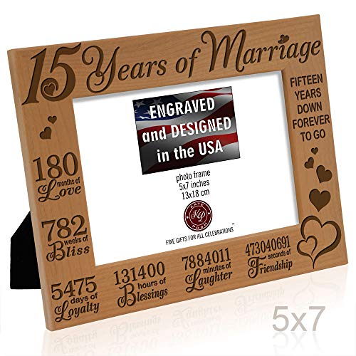 Kate Posh - Our 15Th Anniversary Engraved Natural Wood Picture Frame - 15 Years Of Marriage, Fifteen Years Together, Wedding Anniversary For Husband & Wife (5X7 Horizontal) #TOP4