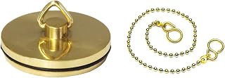Merriway BH03914 45mm 1.3/4 inch Brass Plated Metal Bath Basin Shower Plug Stopper with 450mm 18-inch Polished Brass Ball Chain and S-Hook