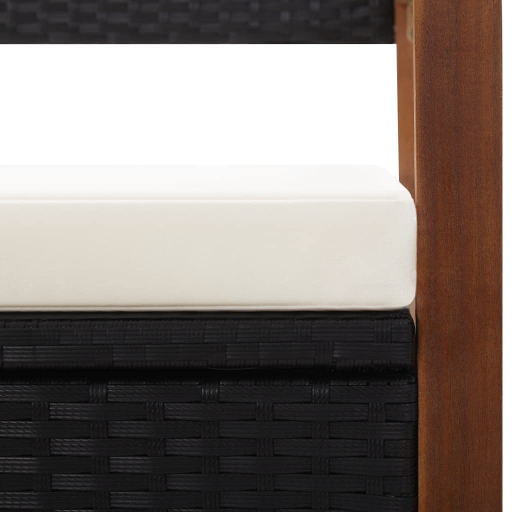 Hommdiy Akazienholz Massiv Bank mit Stauraum Sitzbank Gartenbank Gartentruhe Truhenbank Kissentruhe Kissenbox Auflagenbox 110cm Poly Rattan Schwarz/Grau (Schwarz)