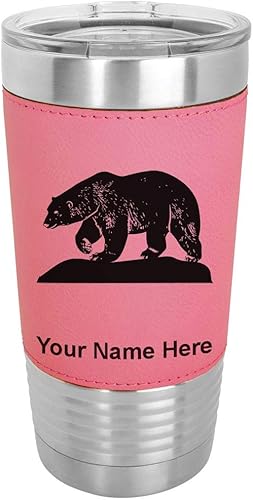 Miniatura 12 de LaserGram Vaso aislado al vacío de 20 onzas, oso polar, grabado personalizado incluido (piel sintética, gris)