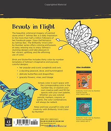 Brilliantly Vivid Color-by-Number: Birds and Butterflies: Guided coloring for creative relaxation--30 original designs + 4 full-color bonus prints--Easy tear-out pages for framing - Image 3