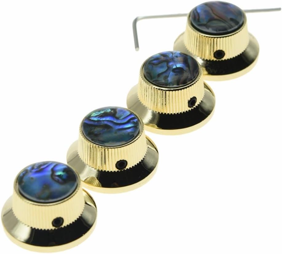 Dopro 4X Abalone Top Gold LP Top Hat Knobs with Set Screw Metal Bell Knobs for Guitar Bass with 6mm Shaft Pots
