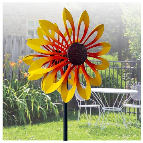 Molino De Viento, 174CM Veleta Decorativa con Diseño De Girasol Molinetes Flor Decorativo, Gran Regalo para Amigos Y Familiares,Yellow