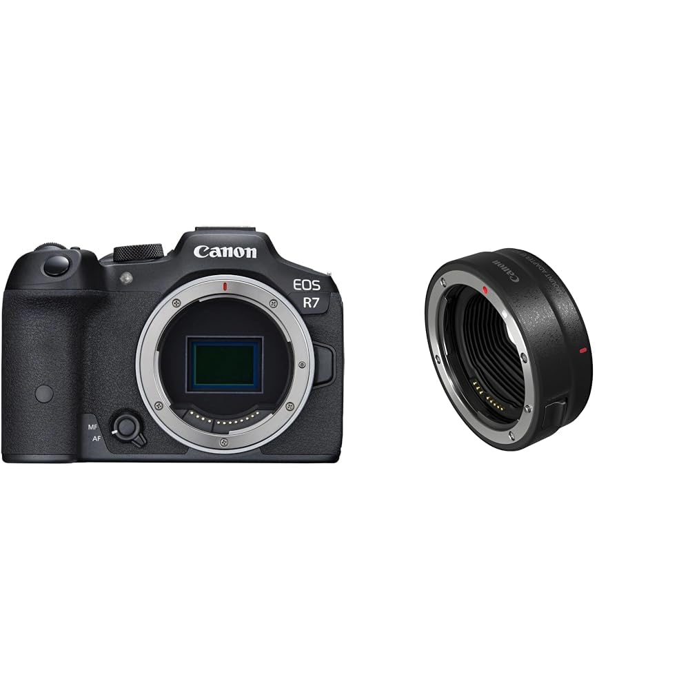 Canon EOS R7 Appareil Photo Hybride (Enregistrement vidéo 4K/30p, jusqu'à 15 IPS, WLAN, système de Mise au Point Dual Pixel CMOS AF II à Apprentissage en Profondeur) Noir & Bague d'adaptation EF