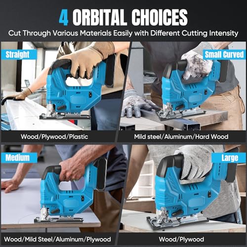 Brushless Cordless Jigsaw 800W 21V with 3200SPM, 4 Orbital Setting, 6 Variable Speed, ±45° Bevel Cutting Angle, 6Pcs Blades, 2x1.5Ah Battery Electric Jigsaw with Fast Charger & Carry Case Included - Image 6