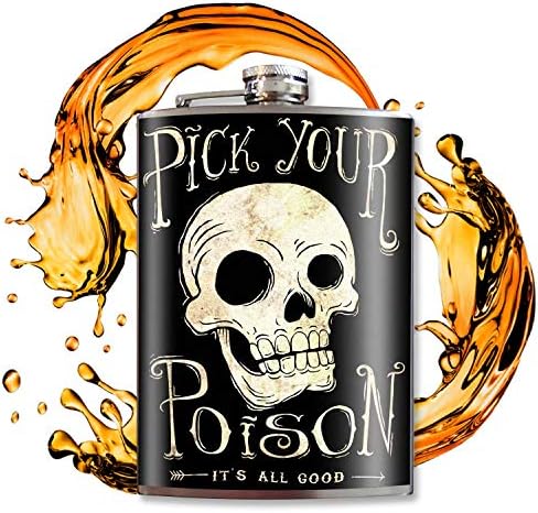 Pick Your Poison Flask - Flasks For Liquor For Men - Flasks For Liquor For Women - Flask For Women - Funny Gifts For Men - Funny Gift - 8 Oz Stainless Steel Flask - Hip Flask - Trixie and Milo