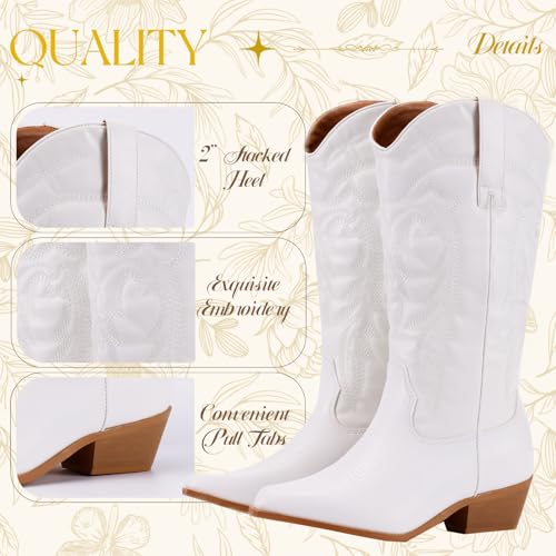 RLW Cowboy Boots for Women, Pointy Toe Cowgirl Boot, Mid Calf Ladies Western Boots with Chunky Heel Fashion2