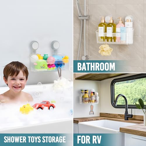 Image of TAILI Shower Caddy Suction Cup 2 Pack, Heavy Duty Bathroom Organizer, Removable Shelves for Inside Shower, Shampoo, Waterproof Suction Plastic Storage for Bathroom Accessories Holder, Frosted Clear