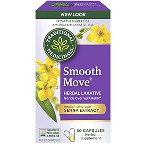 Traditional Medicinals – Smooth Move Laxative Capsules – Contains Organic Senna – Natural Herbal Constipation Relief – 50 Capsules (1 Pack)