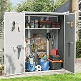 UDPATIO 38 Cu.ft Resin Outdoor Storage Shed with Floor, Vertical Plastic Tool Shed with Shelving Brackets for Backyard Pool Lawn Garden, Grey