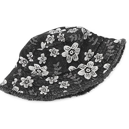 Floral Denim Bucket Hat For Women Breathable Washed Outdoor Summer Beach Sun Hats #TOP1