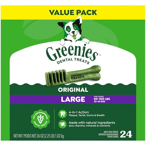 Greenies Veterinarian-Recommended Natural Dental Dog Treats, Large Size, Original Flavor, 36 oz. Pack, 24 Count