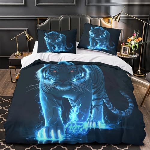 Housse de couette bleue 3D microfibres parure de lit double design moderne