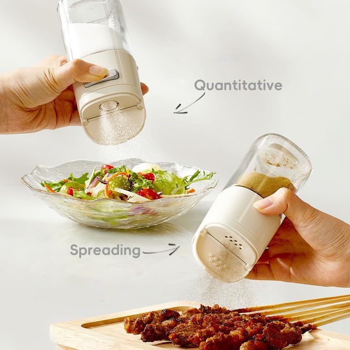 Image of SKYTONE Salt and Pepper Shakers 1 Pcs, Precise Quantitative Salt Shaker with Clear Glass - 0.5g Salt per Press, Salt and Pepper Set for Cooking Table Camping RV Outdoor BBQ (1, 2 in 1 Dispenser)