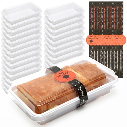 MAIXINNEW 25 Piezas Cajitas para Porciones de Tarta Pequeñas, Cajas Para Tartas Individuales con Tapas, Cajas para Rebanadas de Pastel Rectangulares de Plástico con Pegatinas de Sellado (16x9,5cm)