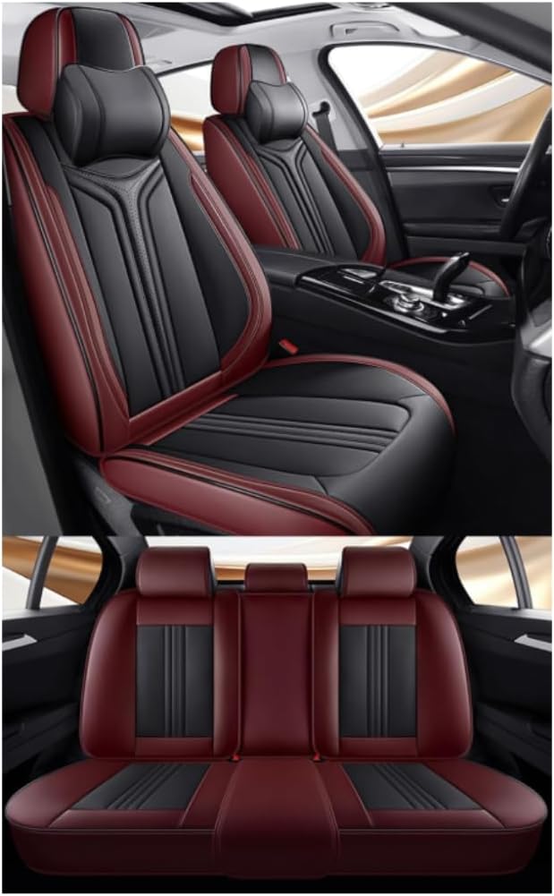Protective Car Seat Cover for Ford Mondeo St220 Turnier/Mustang Coupe/Mustang GT Coupe,Waterproof Leather Seat Covers Black and Red