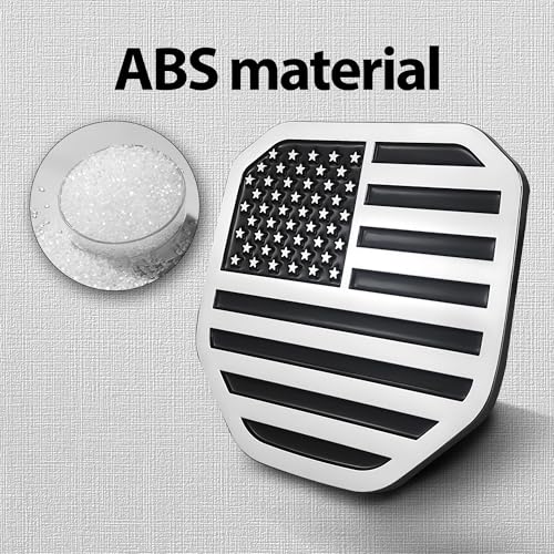 Image of Rear Tailgate Emblem for 2019-2024 RAM 1500 2500 3500, Matte Black American Flag Back Tailgate Badge Logo (Silver)