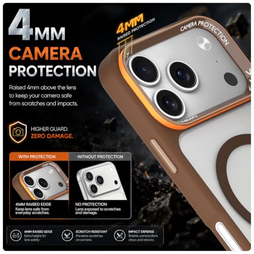 Image of Pikkme Back Cover for iPhone 17 Pro Max | Shockproof | Mag-Safe Compatible | Hard Transparent Back | Premium Raised Camera Protection | Bumper Case (Brown Mag-Safe)