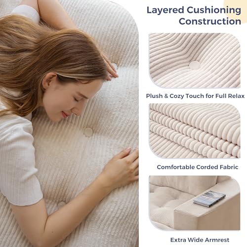 Image of MAXYOYO 79 inch Loveseat Sofa Couch for Small Spaces, Upholstered Boneless Cloud Couch for Apartment Bedroom, 2-Seater Love Seat Floor Modern Sofa with Pillows, No Assembly Required, Beige