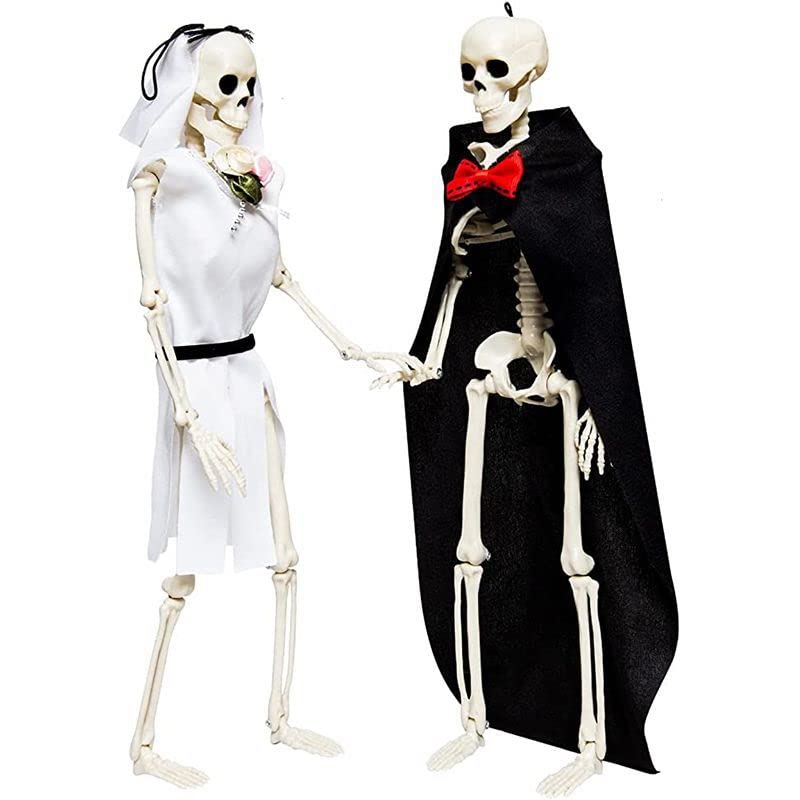 TAPIT 2PCS Skeleton Decor 40cm Skeletons Halloween Decorations Bride and Groom Realistic Full Body Posable Joints Skeleton for Halloween Party Indoor Outdoor Decor Haunted House Props (2PCS)