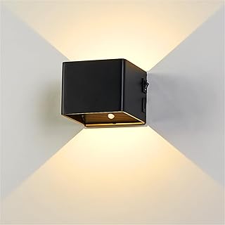 MAGOKORO ウォールライト LED人感センサーライト 室内 Tpye-C充電 4000mAh 北欧風 3000K電球色 工事不要 コードレス アルミニウム 間接照明 おしゃれ 高輝度 省エネ 壁付け照明 ウォールランプ ナイト 玄関/廊下/階段/寝室/授乳/インテリア (ブラック)