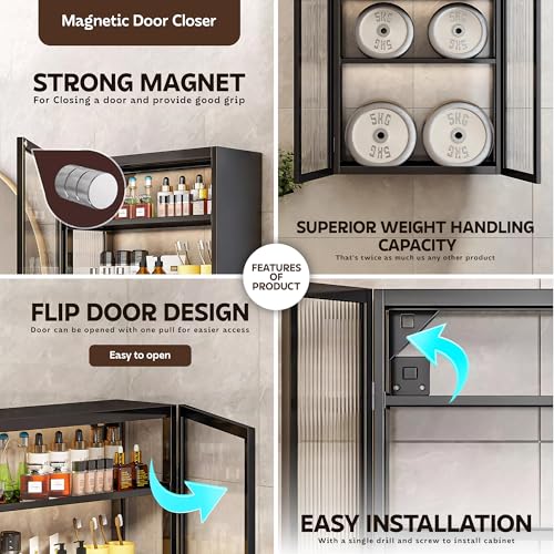 Image of MIORAH Bathroom Storage Cabinet | Bathroom Accessories Set, Washroom Organiser Cabinet | 2 Layer, Space Saving Carbon Steel Shelf, Black, 40 Cm, Pack of 1
