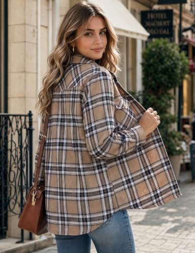 Image of Zeagoo Flannel Shirt Women Plaid Button Down Shackets Long Sleeve Fall Tops | Cotton Brushed Flannel Shirts Lightweight Loose Fit Blouse Business Casual Office Outfits 2026 Fashion Summer Western Clothes