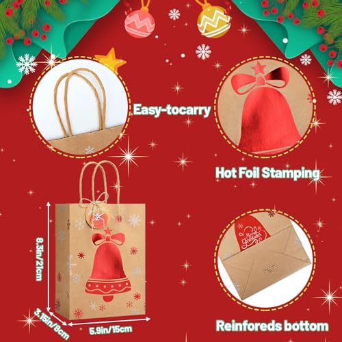 Christmas Kraft Gift Bags 12Pcs Small Xmas Wrapping Bags for Present, Goody Gift Wrap Treat Candy Packing with Tags & Red Foiling Design-Elk Santa Claus for Party Favors Present Decor Supplies - Image 2