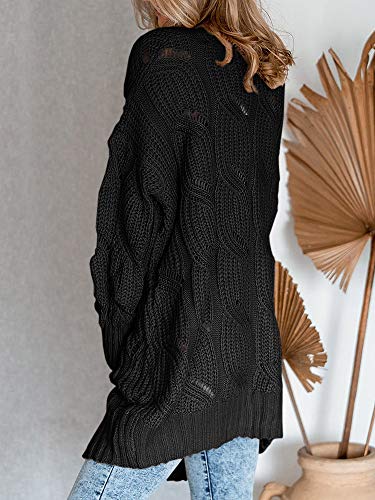 Miladusa Women's Cardigan Sweaters Long Sleeve Plus Size Solid Cable Knit Open Front Outerwear with Pockets4