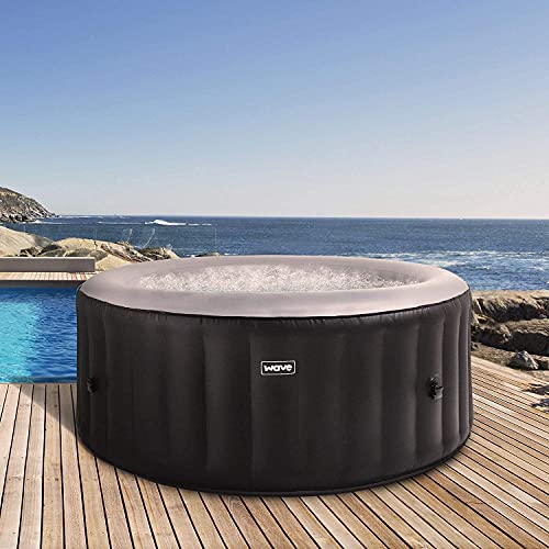 Wave-Spa-Atlantic-2-4-Person-Round-Inflatable-Hot-Tub-Fast-Heating-Portable-Outdoor-Hot-Tub-Spa-with-105-Massaging-Air-Jets-Protective-Cover-Pump-and-Integrated-Filters-in-Black