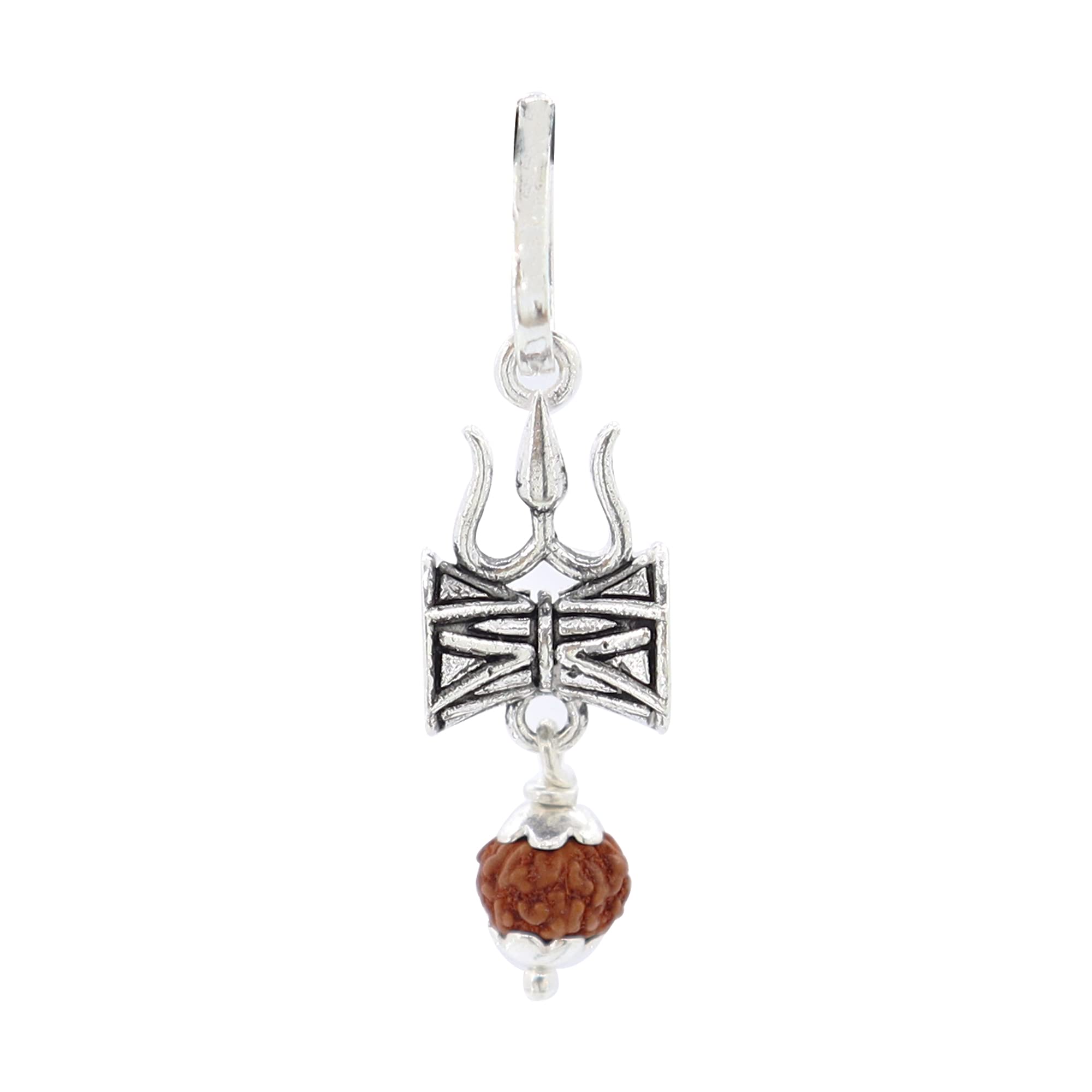 Njels 925 Pure Silver Trishul and Damru Rudrakhsa Pendant/Charm for Men & Women