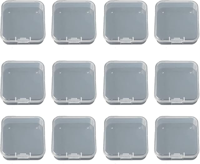 WYAN 12 Pack Square Clear Plastic Storage Containers Box with lids, for organizer Box Case for Beads,earplug, and More Small Items(5.5x5.5cm)