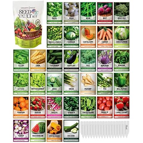 Survival Vegetable Seeds Garden Kit Over 16,000 Seeds Non-GMO and Heirloom, Great for Emergency Bugout Survival Gear 35 Varieties Seeds for Planting Vegetables 35 Free Plant Markers Gardeners Basics Cover
